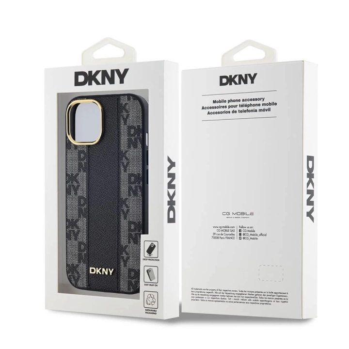 Apple iPhone 15 Kılıf DKNY Orjinal Lisanslı MagSafe Şarj Özellikli 3D Yazılı Checkered Pattern Kapak