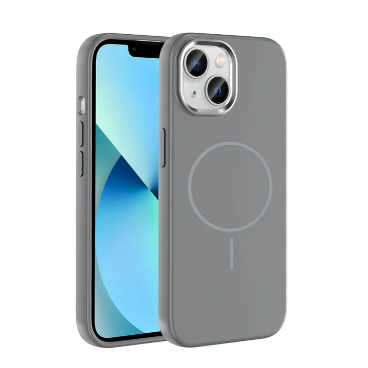 Apple iPhone 15 Kılıf M-Safe Şarj Özellikli Metal Kamera Çerçeveli Redclick Edi Silikon Kapak