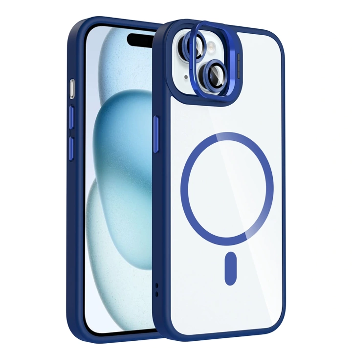 Apple iPhone 15 Kılıf Standlı ve Kamera Lens Hediyeli M-Safe Şarj Özellikli Redclick Etro Kapak