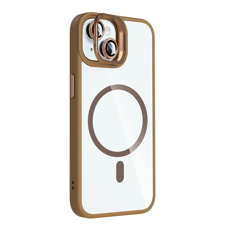 Apple iPhone 15 Kılıf Standlı ve Kamera Lens Hediyeli M-Safe Şarj Özellikli Redclick Etro Kapak