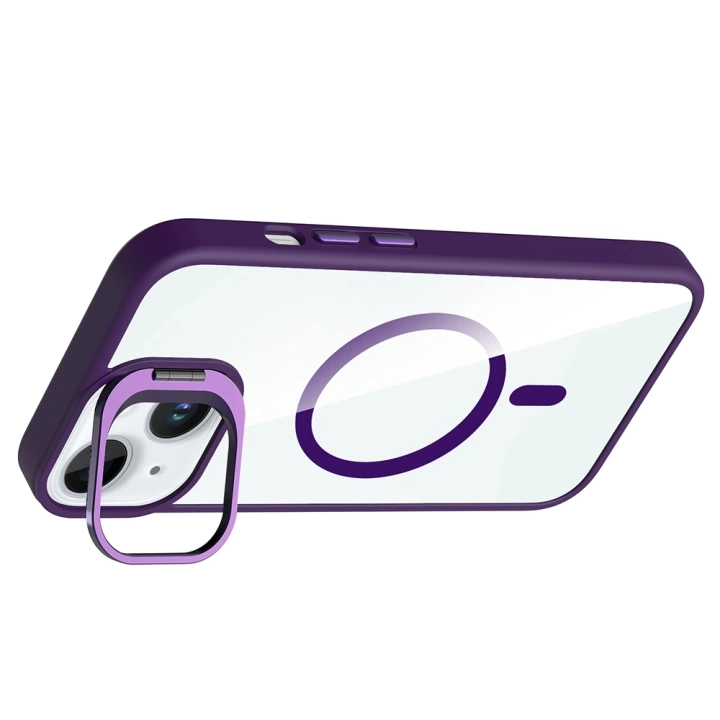 Apple iPhone 15 Kılıf Standlı ve Kamera Lens Hediyeli M-Safe Şarj Özellikli Redclick Etro Kapak