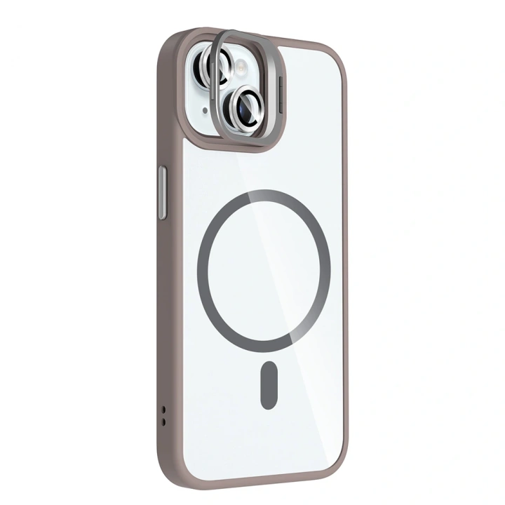 Apple iPhone 15 Kılıf Standlı ve Kamera Lens Hediyeli M-Safe Şarj Özellikli Redclick Etro Kapak