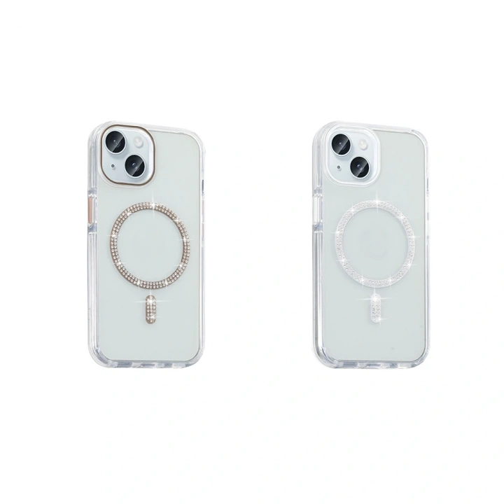 Apple iPhone 15 Plus Kılıf Taşlı Tasarım M-safe Şarj Özellikli Redclick Koment Silikon Kapak