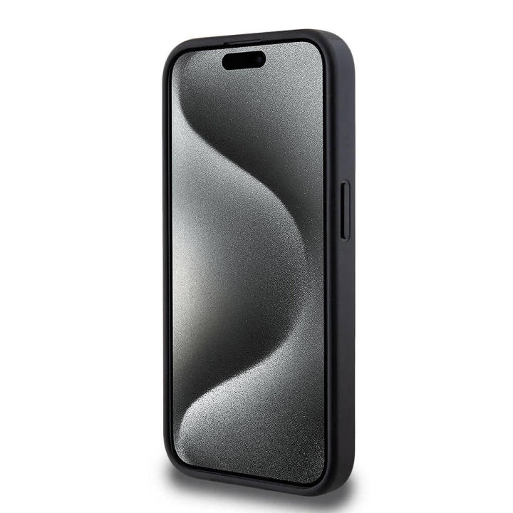 Apple iPhone 15 Pro Kılıf Guess Magsafe Şarj Özellikli PU Deri Desenli Metal Plaka Logolu Kapak