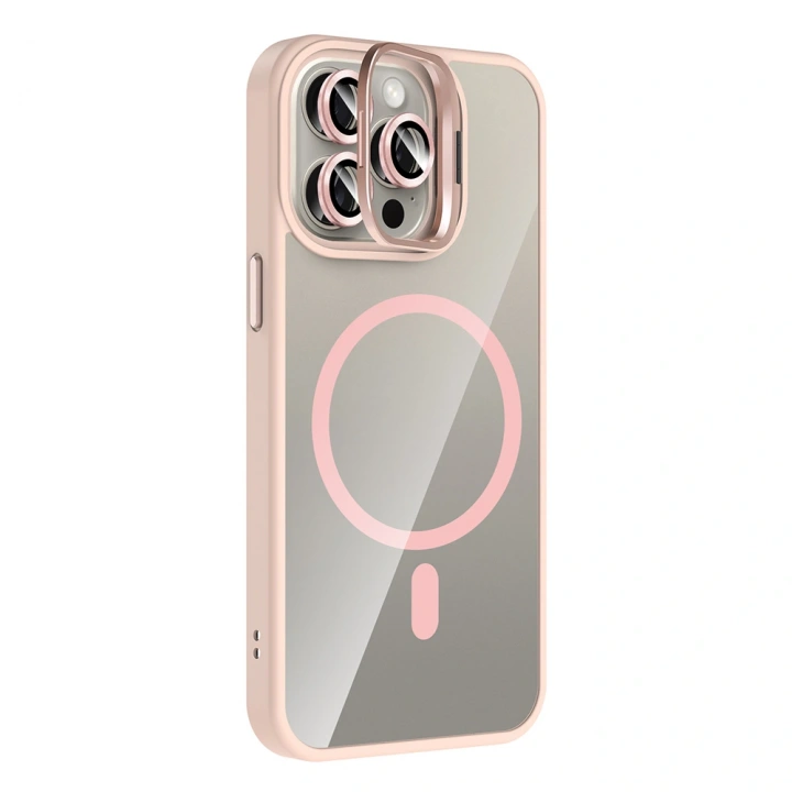 Apple iPhone 15 Pro Kılıf Standlı ve Kamera Lens Hediyeli M-Safe Şarj Özellikli Redclick Etro Kapak