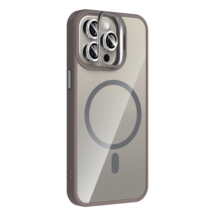 Apple iPhone 15 Pro Kılıf Standlı ve Kamera Lens Hediyeli M-Safe Şarj Özellikli Redclick Etro Kapak