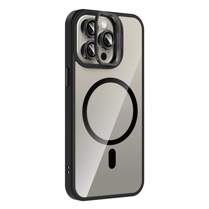 Apple iPhone 15 Pro Kılıf Standlı ve Kamera Lens Hediyeli M-Safe Şarj Özellikli Redclick Etro Kapak