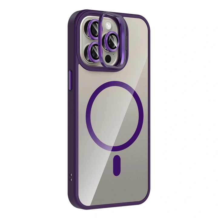 Apple iPhone 15 Pro Kılıf Standlı ve Kamera Lens Hediyeli M-Safe Şarj Özellikli Redclick Etro Kapak