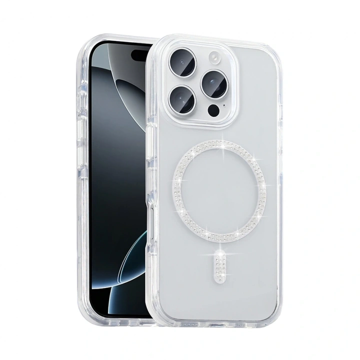 Apple iPhone 15 Pro Kılıf Taşlı Tasarım M-safe Şarj Özellikli Redclick Koment Silikon Kapak