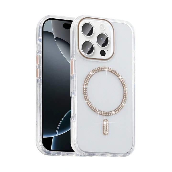 Apple iPhone 15 Pro Kılıf Taşlı Tasarım M-safe Şarj Özellikli Redclick Koment Silikon Kapak