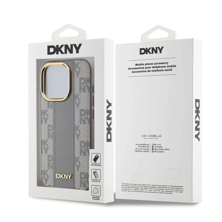 Apple iPhone 15 Pro Max Kılıf DKNY Orjinal Lisanslı Magsafe Şarj Özellikli 3D Yazılı Checkered Pattern Kapak