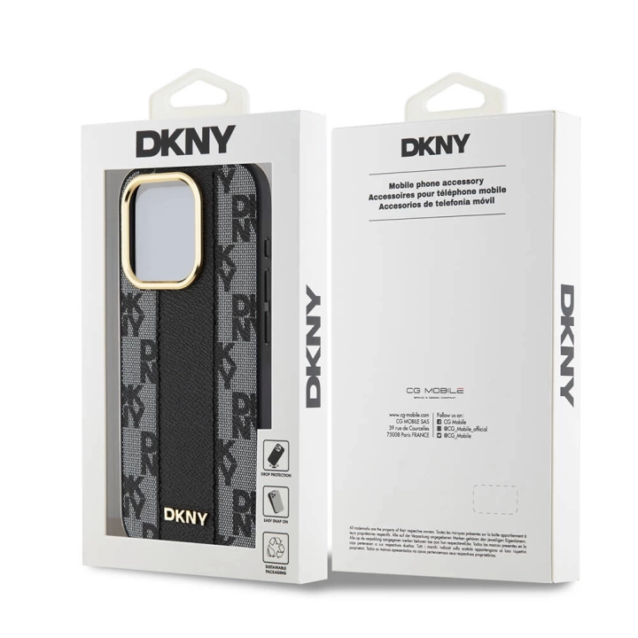 Apple iPhone 15 Pro Max Kılıf DKNY Orjinal Lisanslı Magsafe Şarj Özellikli 3D Yazılı Checkered Pattern Kapak