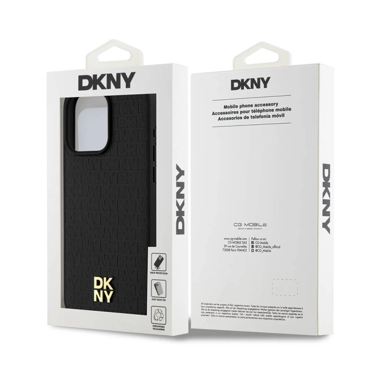 Apple iPhone 15 Pro Max Kılıf DKNY Orjinal Lisanslı Magsafe Şarj Özellikli 3D Yazılı Repeat Pattern Kapak