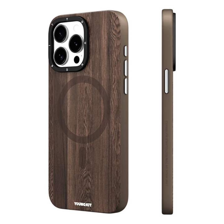 Apple iPhone 15 Pro Max Kılıf Magsafe Şarj Özellikli Sararmaya Dayanıklı Youngkit Wood Forest Serisi Kapak