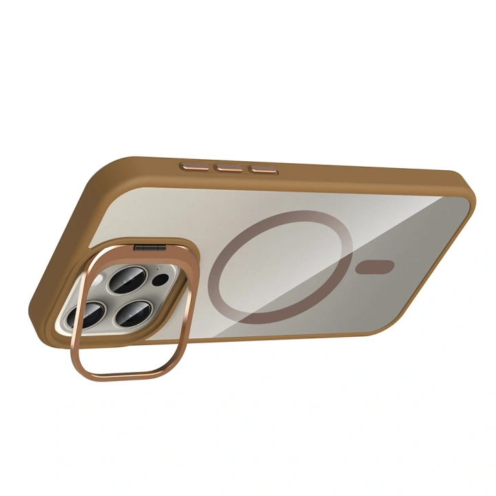 Apple iPhone 15 Pro Max Kılıf Standlı ve Kamera Lens Hediyeli M-Safe Şarj Özellikli Redclick Etro Kapak