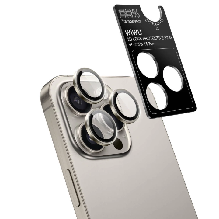 Apple iPhone 15 Pro Wiwu Wi-IP002 2in1 Temperli Cam Ahize Toz Önleyici Ekran Koruyucu ve Kamera Lens Koruyucu Set