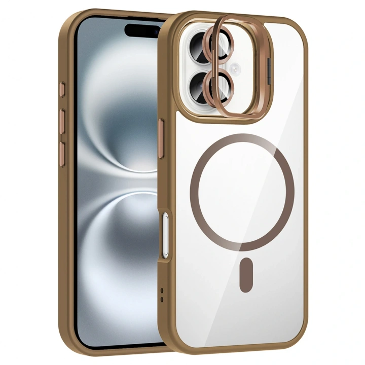 Apple iPhone 16 Kılıf Standlı ve Kamera Lens Hediyeli M-Safe Şarj Özellikli Redclick Etro Kapak