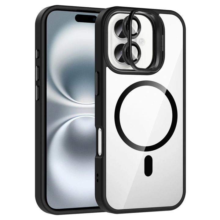 Apple iPhone 16 Kılıf Standlı ve Kamera Lens Hediyeli M-Safe Şarj Özellikli Redclick Etro Kapak