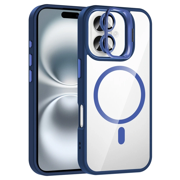Apple iPhone 16 Kılıf Standlı ve Kamera Lens Hediyeli M-Safe Şarj Özellikli Redclick Etro Kapak