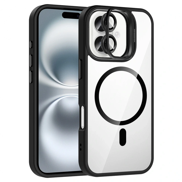 Apple iPhone 16 Plus Kılıf Standlı ve Kamera Lens Hediyeli M-Safe Şarj Özellikli Redclick Etro Kapak