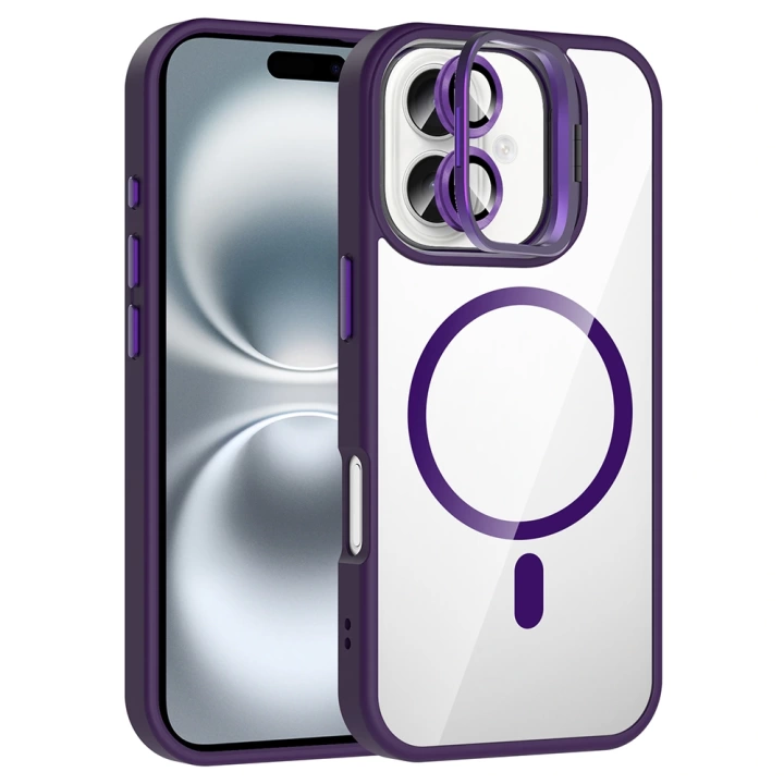 Apple iPhone 16 Plus Kılıf Standlı ve Kamera Lens Hediyeli M-Safe Şarj Özellikli Redclick Etro Kapak