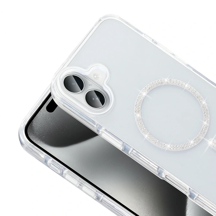 Apple iPhone 16 Plus Kılıf Taşlı Tasarım M-safe Şarj Özellikli Redclick Koment Silikon Kapak