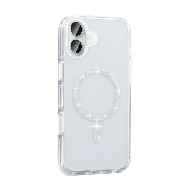 Apple iPhone 16 Plus Kılıf Taşlı Tasarım M-safe Şarj Özellikli Redclick Koment Silikon Kapak