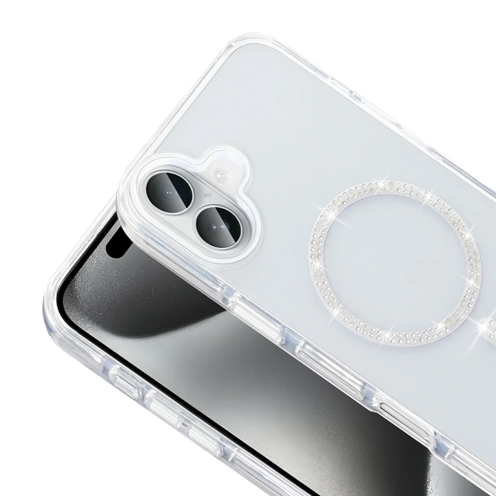 Apple iPhone 16 Pro Kılıf Taşlı Tasarım M-safe Şarj Özellikli Redclick Koment Silikon Kapak