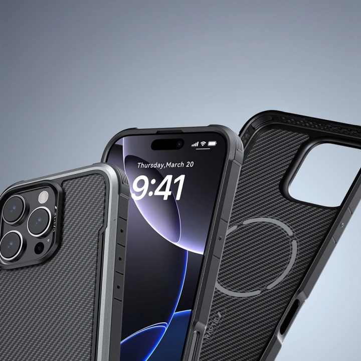 Apple iPhone 16 Pro Max Kılıf M-safe Şarj Özellikli Airbagli Raptic Apex Serisi Karbon Fiber Tasarımlı Kapak