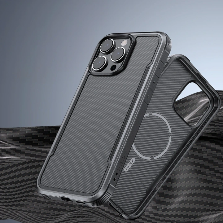 Apple iPhone 16 Pro Max Kılıf M-safe Şarj Özellikli Airbagli Raptic Apex Serisi Karbon Fiber Tasarımlı Kapak