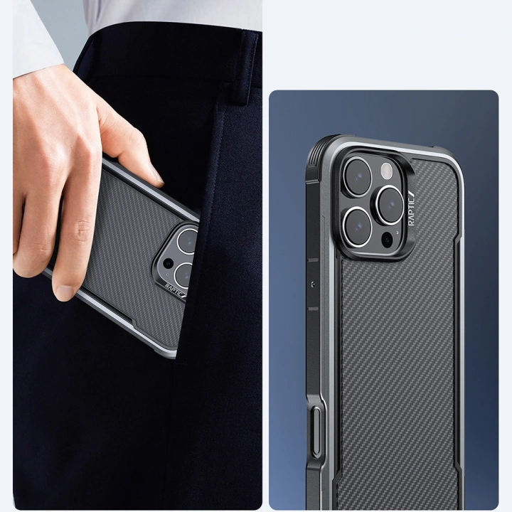 Apple iPhone 16 Pro Max Kılıf M-safe Şarj Özellikli Airbagli Raptic Apex Serisi Karbon Fiber Tasarımlı Kapak
