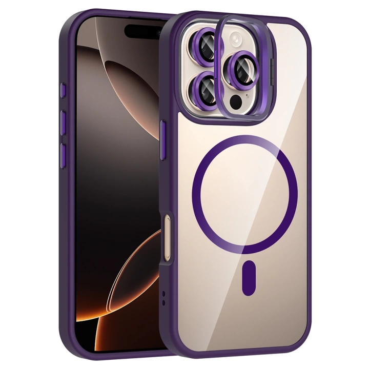 Apple iPhone 16 Pro Max Kılıf Standlı ve Kamera Lens Hediyeli M-Safe Şarj Özellikli Redclick Etro Kapak
