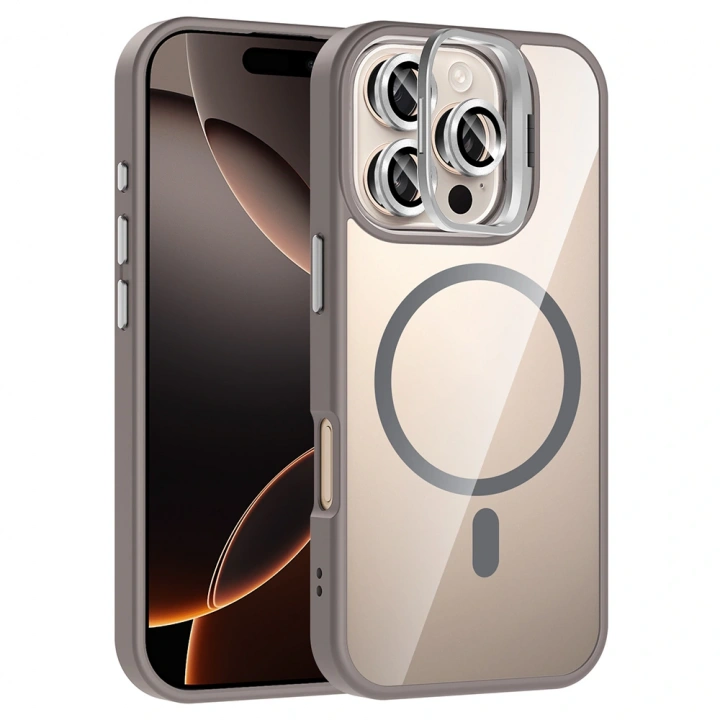 Apple iPhone 16 Pro Max Kılıf Standlı ve Kamera Lens Hediyeli M-Safe Şarj Özellikli Redclick Etro Kapak