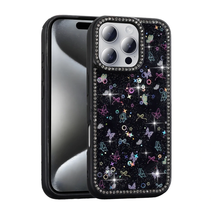 Apple iPhone 16 Pro Max Kılıf Taşlı ve Simli Tasarım Redclick Azra Kapak