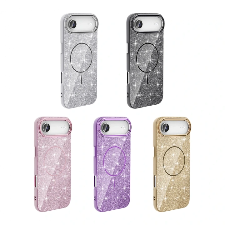 Apple iPhone 17 Air Kılıf M-safe Şarj Özellikli Parlayan Simli Redclick Okso Kapak