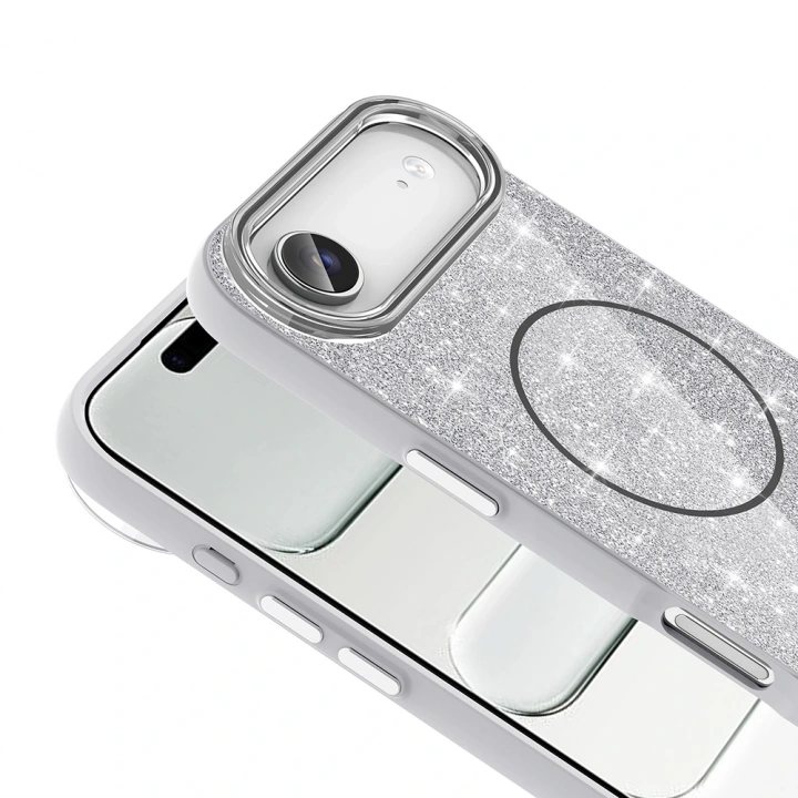 Apple iPhone 17 Air Kılıf M-safe Şarj Özellikli Parlayan Simli Redclick Okso Kapak