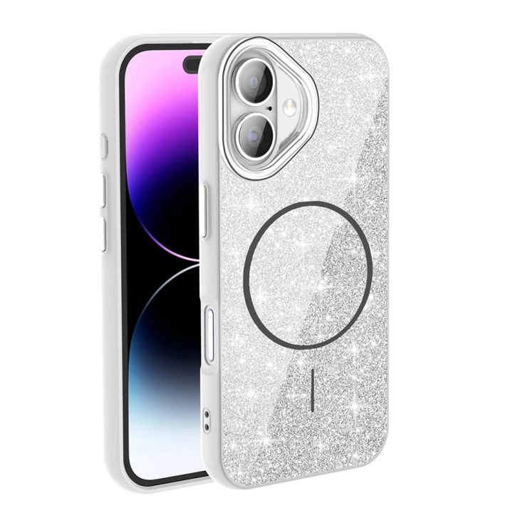 Apple iPhone 17 Kılıf M-safe Şarj Özellikli Parlayan Simli Redclick Okso Kapak