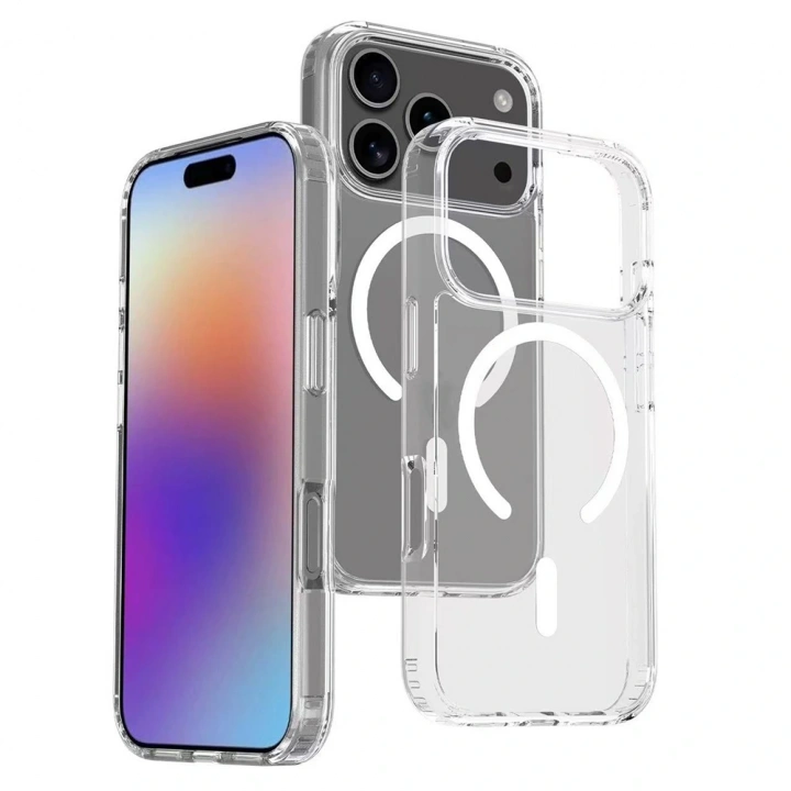 Apple iPhone 17 Pro Kılıf M-safe Şarj Özellikli Şeffaf Sert PC Redclick Embos Kapak