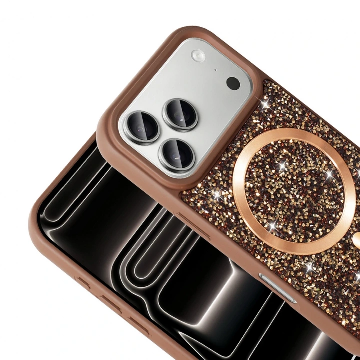 Apple iPhone 17 Pro Kılıf Pırlanta Tasarımlı M-safe Şarj Özellikli Redclick Mozaik Silikon Kapak