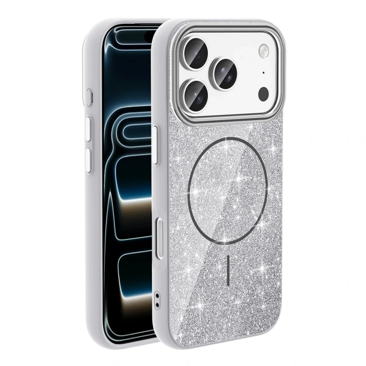 Apple iPhone 17 Pro Max Kılıf M-safe Şarj Özellikli Parlayan Simli Redclick Okso Kapak