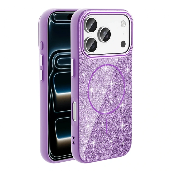 Apple iPhone 17 Pro Max Kılıf M-safe Şarj Özellikli Parlayan Simli Redclick Okso Kapak