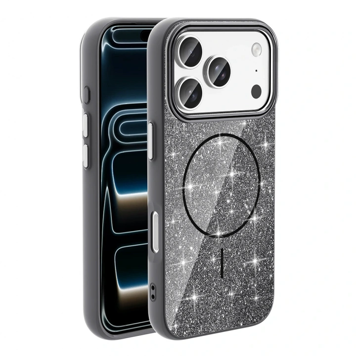 Apple iPhone 17 Pro Max Kılıf M-safe Şarj Özellikli Parlayan Simli Redclick Okso Kapak