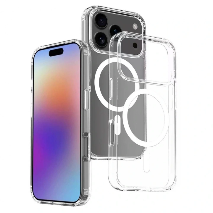 Apple iPhone 17 Pro Max Kılıf M-safe Şarj Özellikli Şeffaf Sert PC Redclick Embos Kapak