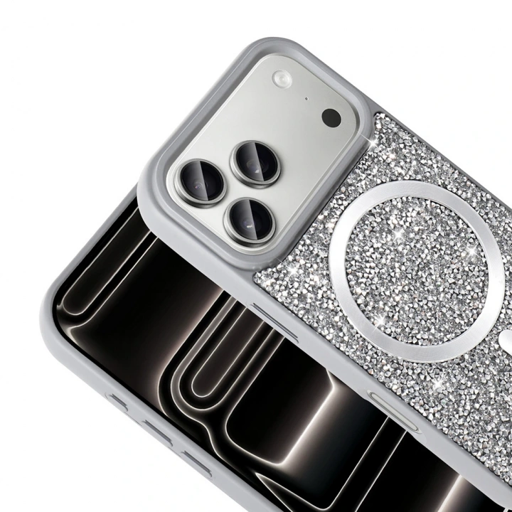 Apple iPhone 17 Pro Max Kılıf Pırlanta Tasarımlı M-safe Şarj Özellikli Redclick Mozaik Silikon Kapak