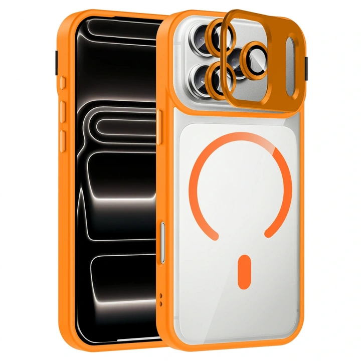 Apple iPhone 17 Pro Max Kılıf Standlı ve Kamera Lens Hediyeli M-Safe Şarj Özellikli Redclick Etro Kapak