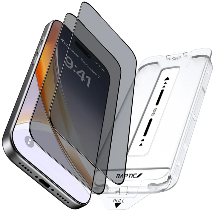 Apple iPhone 17 Pro Raptic Air Glass 2.5D Privacy Hayalet Ekran Koruyucu 2 Adet + Kolay Uygulama Aparatlı