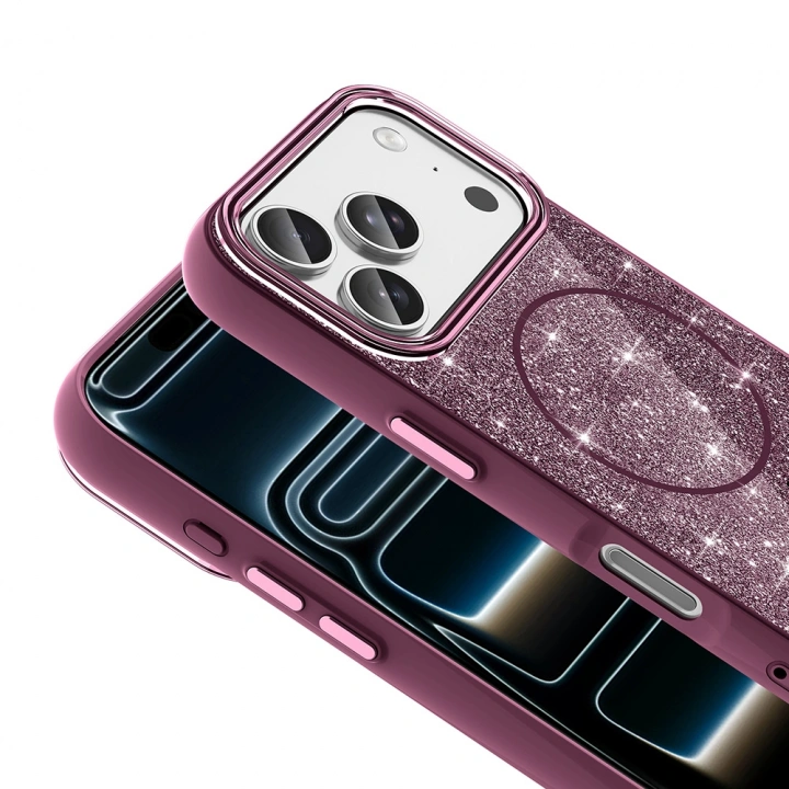 Apple iPhone 18 Pro Max Kılıf M-safe Şarj Özellikli Parlayan Simli Redclick Okso Kapak