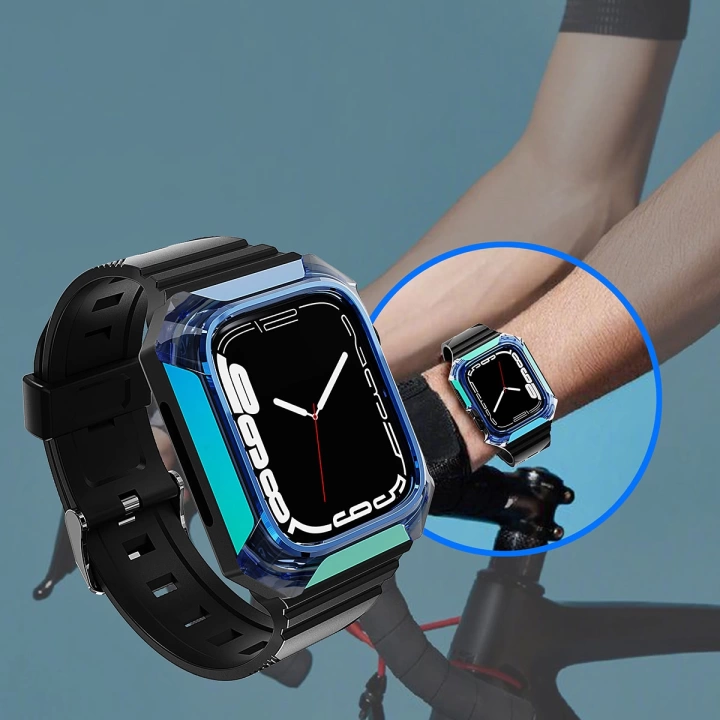 Apple Watch 44mm Redclick KRD-88 Sert PC Kasa Koruyuculu Silikon Kordon