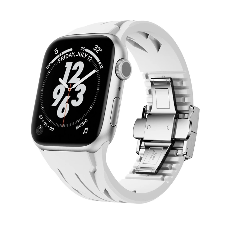 Apple Watch 7 8 SE 45mm KRD-127 Metal Tokalı Uzunluk Ayarlı Silikon Kordon