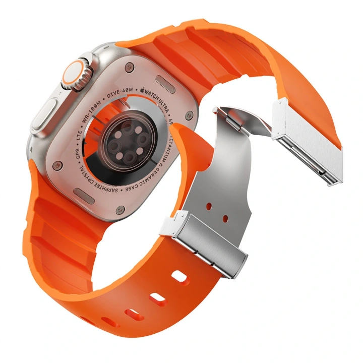 Apple Watch 7 45mm Redclick KRD-145 Metal Tokalı Silikon Kordon